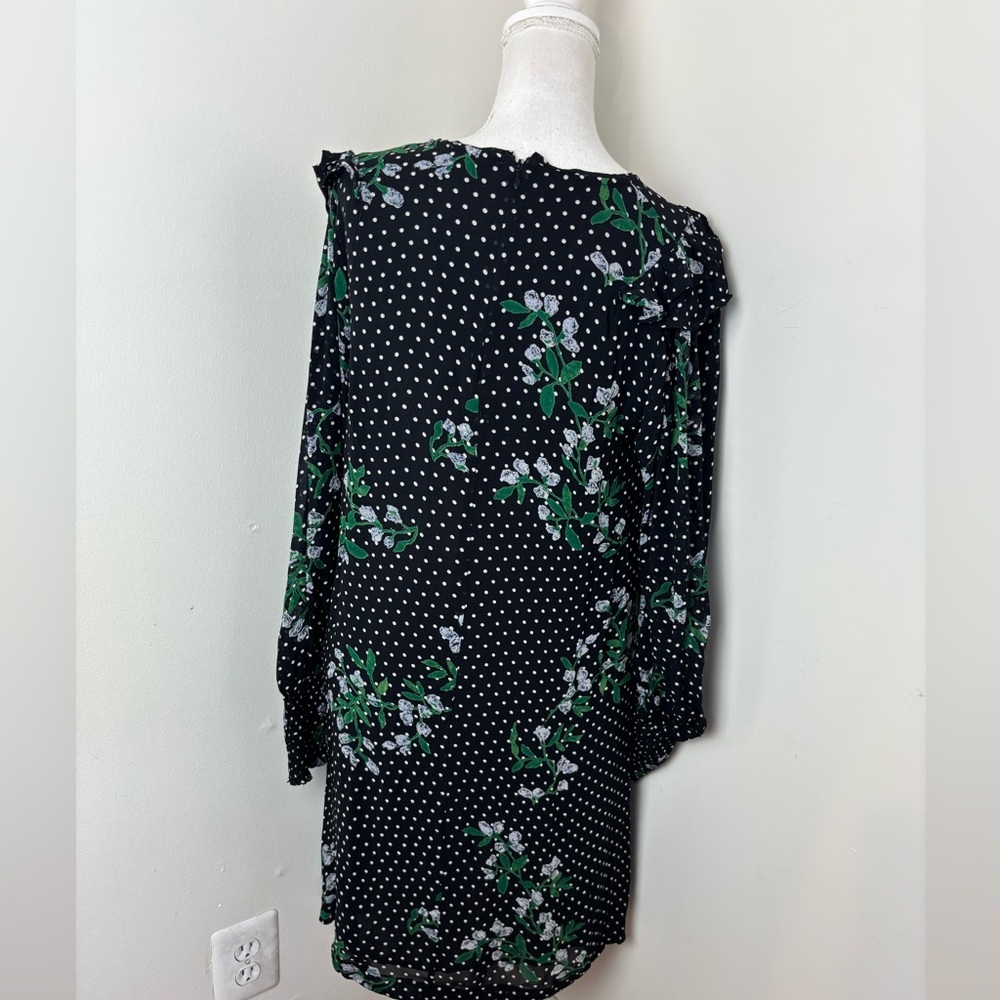 Ganni Rometty Georgette Polka Dot Floral Midi Dress Long Sleeve Black Size U.S 6 - Picture 9 of 16